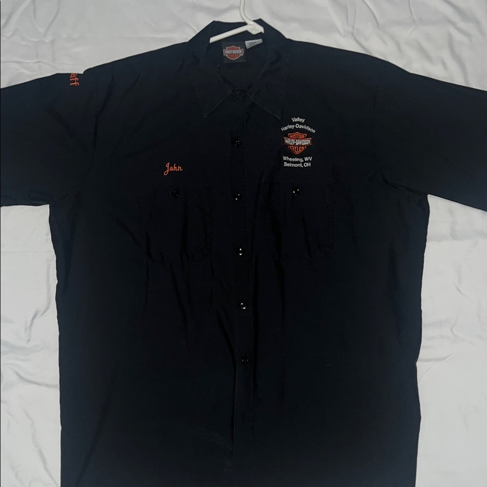 Harley-Davidson Black and Orange Men's Casual Shirt vintage mechanics work shirt